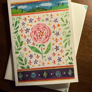 Cartão pintado à mão com envelope, design botânico original
