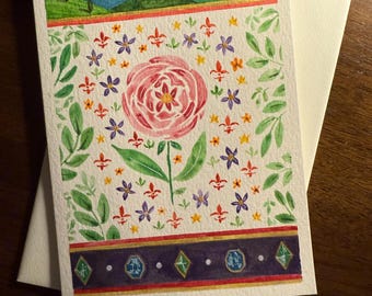 Hand painted greeting card with envelope, original botanical design