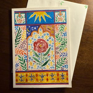 Cartão pintado à mão com envelope, design botânico original
