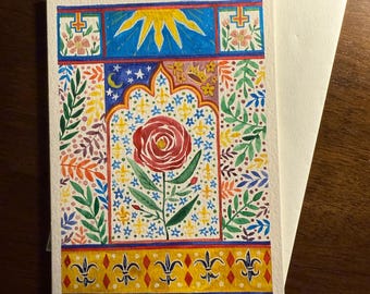 Hand painted greeting card with envelope, original botanical design