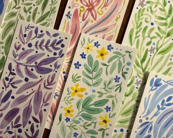 Hand painted, watercolor bookmarks, original botanical designs