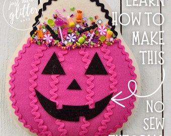 Geen naai-zelfstudie Halloween-kransbevestiging, zelfstudie suikerkoekje bijlage, gigantische nepbak-zelfstudie, Halloween-decor instructievideo