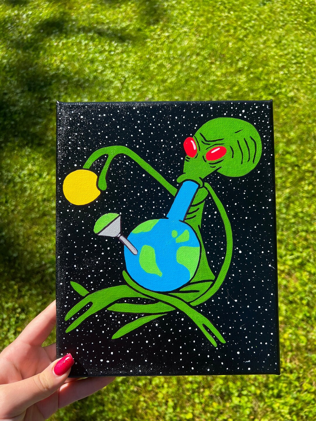 Alien Cartoon Handmade Acrylic Painting - Etsy