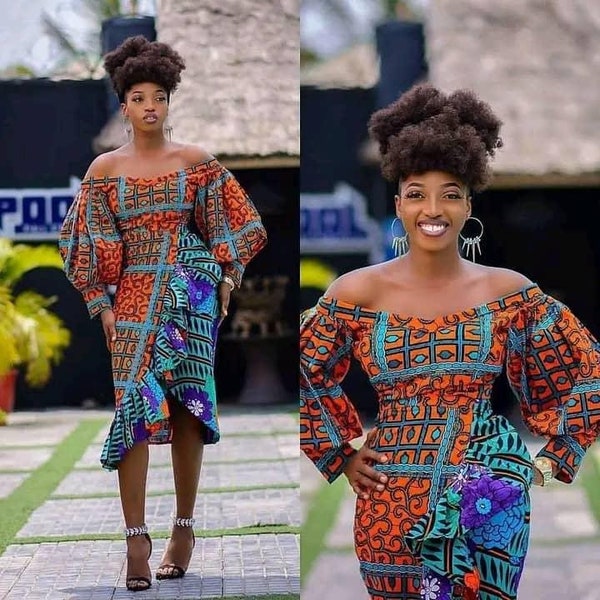 Off-Shoulder Wrap Dress/Pocket/African print/African low dress/African clothing/African dress/African wedding dress/Ankara dress/African wax