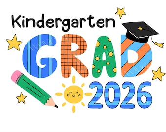 Kindergarten-Abschluss 2026 SVG | Abschlussfeier 26 PNG Sublimation für Vorschulabgänger, Grundschüler | Kinder T-Shirt Druck Digital