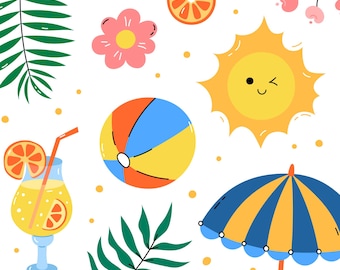 Hallo Sommer Clipart PNG | SVG Urlaub Zeichnungen | Strand Einzelteile Sommer Clip Art Bundle | Sommer Illustrationen Digital Download