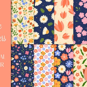 Cute Flowers Digital Paper | Floral Patterns Spring Collection for Scrapbooking, Craft | Blossom Background | Bloom JPG | Digital Download