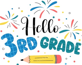 Hallo 3.Grad SVG | Zurück in die Schule 2026 | Dritte Klasse PNG Sublimation Grundschüler | Kinder T-Shirt Druck Digitaler Download