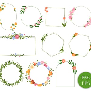 Floral Frames PNG | Flowers Wreath Round Hexagon Square Rectangular Oval | Botanical Decorative Borders | Blossom Clipart Digital Download