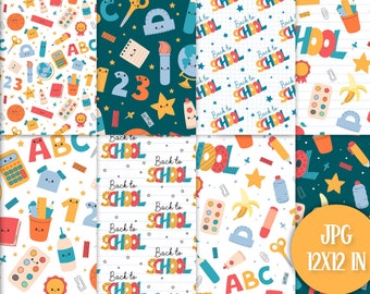 Zurück zu Schule Digitales Papier | Patterns JPG Cute Stationery Collection für Scrapbooking und Designs | Lustiger Bedarf für die Grundschule