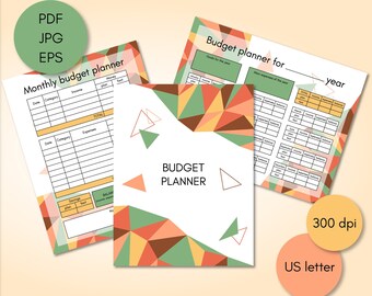 Budget Planner Templates PDF | Printable Financial Plan | EPS Vector Personal & Family Finance Tracker | Household Income and Expenses