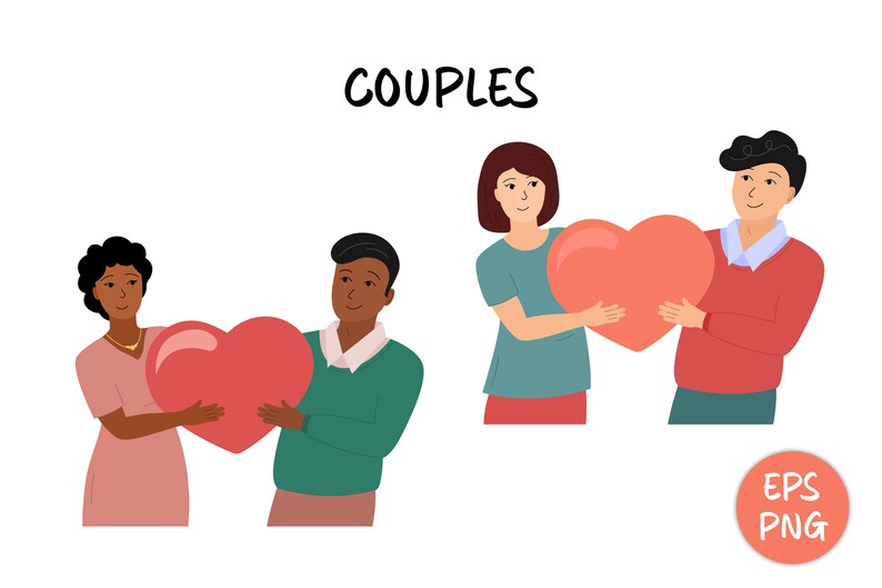 People with Heart Clipart Illustrations Romantic Couples in Love Valentines Day PNG Woman Man Together, LGBT Couple Vector Clip Art image 5