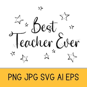 Melhor Professor de Todos os Tempos SVG | Sublimação PNG de Agradecimento aos Professores | Presente para Estudantes | Camisetas, Canecas, Copos e Cartões com Estampa Preta | Download Digital
