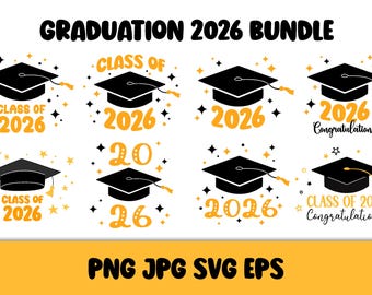 Klasse von 2026 SVG Bundle | Abschlussfeier 26 PNG Sublimation Akademische Kappe | Abitur T-Shirt Print Design Digital Download | Grad 2026 Vektor