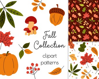 Herbstlaub Clipart PNG | SVG Herbst Clip Art Bundle | Laub Muster | Herbst Digitales Papier | Niedliche Thanksgiving-Elemente