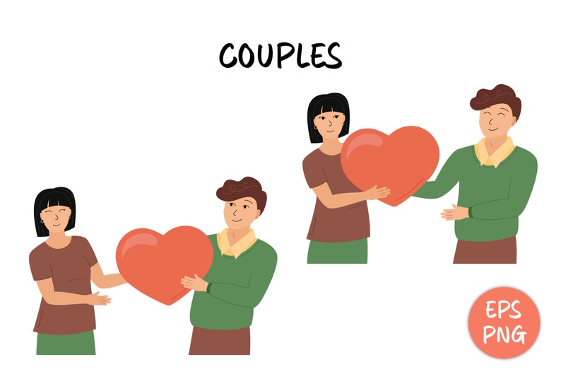 People with Heart Clipart Illustrations Romantic Couples in Love Valentines Day PNG Woman Man Together, LGBT Couple Vector Clip Art image 6