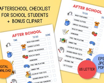 Nach der Schule Checkliste druckbar | Kinder Tagesablauf als PDF | Abend To Do Liste für Kinder Digitaler Download | Niedliche Kinder Clipart
