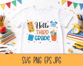 Hallo 3.Grad SVG Digitaler Download | Zurück in die Schule 2026 | Dritte Klasse PNG Sublimation Grundschüler | Kinder T-Shirt Druck