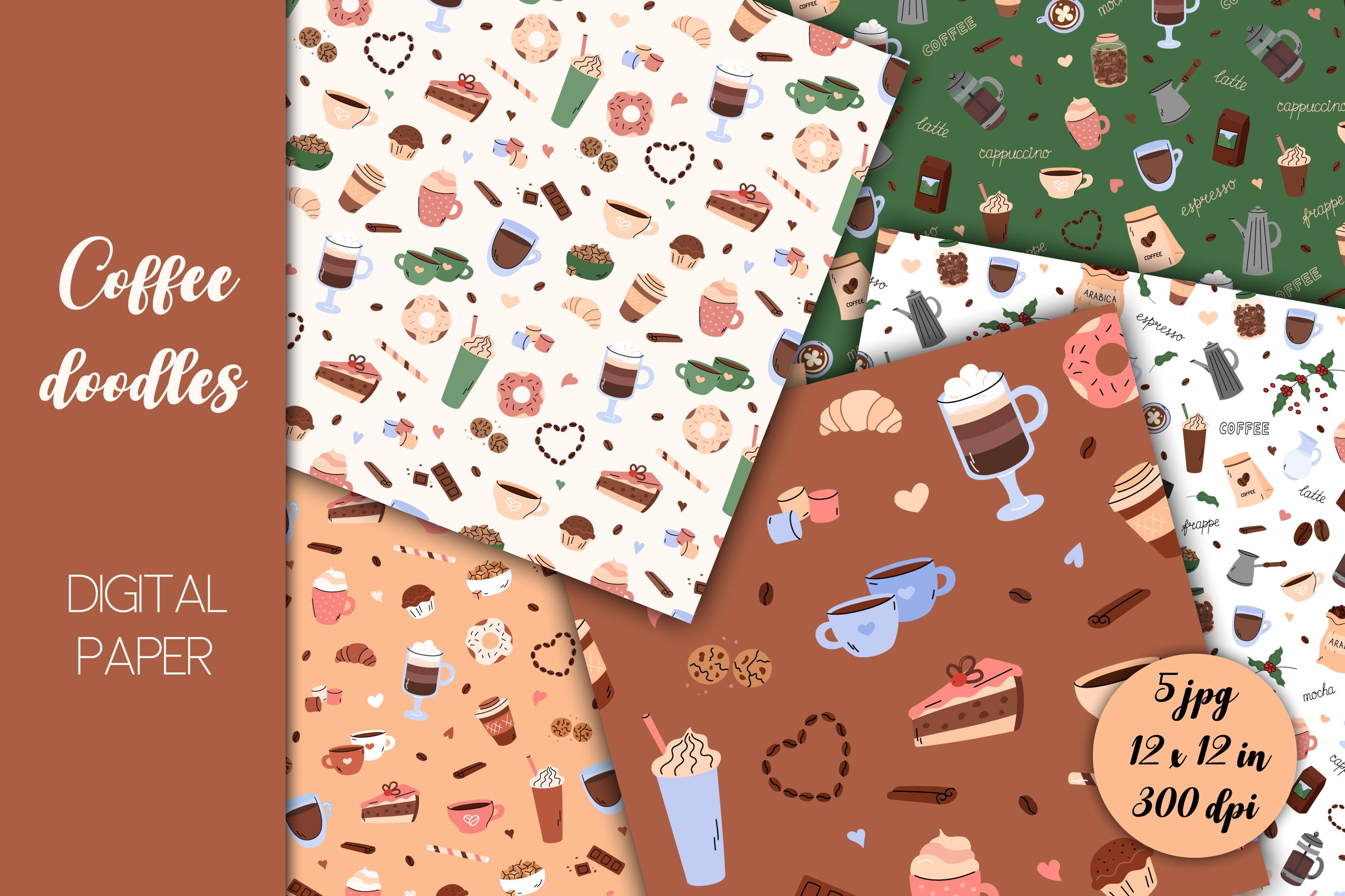 コーヒーパターン JPG デジタルペーパーパック | 落書き 甘い食べ物 シームレス背景セット |  スクラップブッキング、クラフト、デザイン用のデジタルダウンロード - Etsy 日本, image size:3000x1999