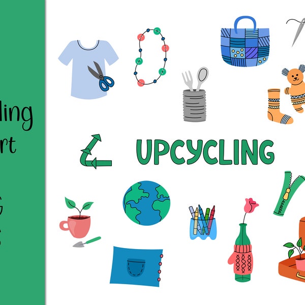 Upcycling Clipart  | PNG Doodle Clip Art Elements | Eco Upcycle Ideas Vector Illustrations | Sustainable Living and Environment Care Concept