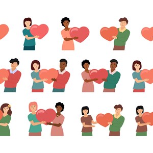 People with Heart Clipart Illustrations Romantic Couples in Love Valentines Day PNG Woman Man Together, LGBT Couple Vector Clip Art image 2