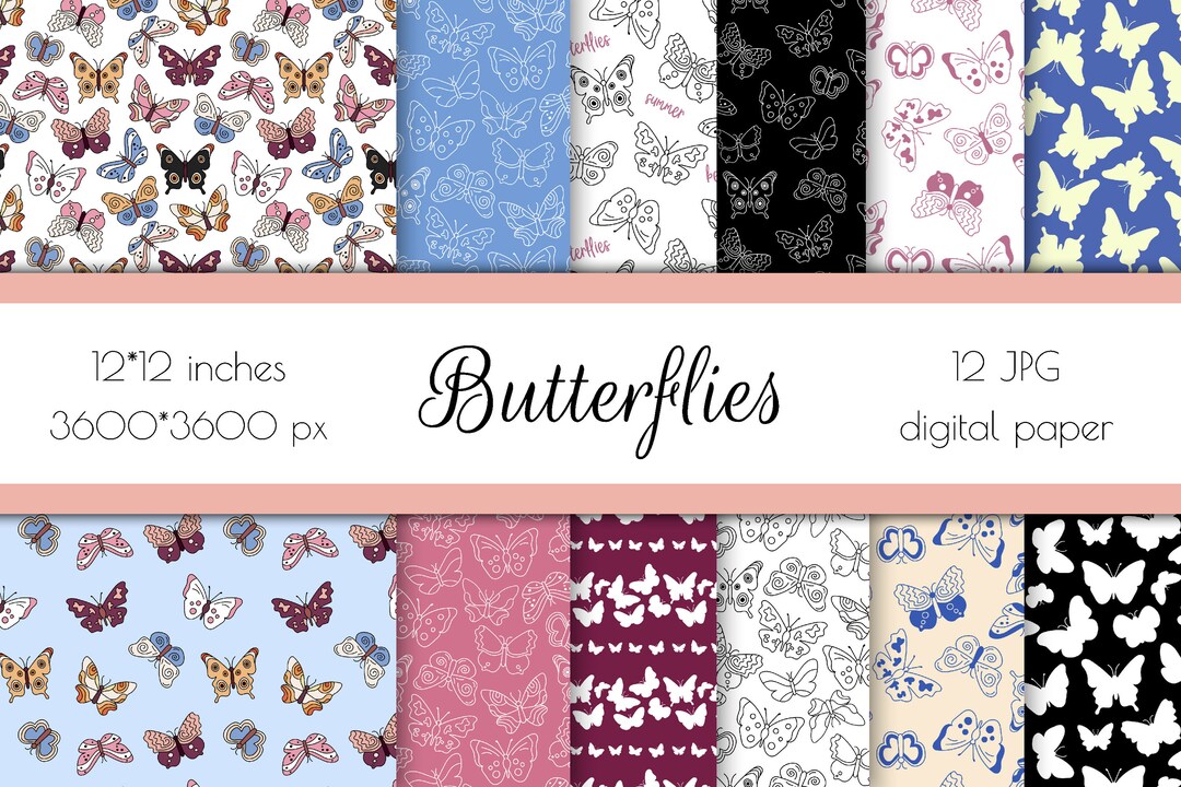 Cute Butterflies Patterns JPG Digital Paper for Scrapbooking and ...