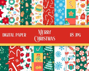 Christmas Digital Paper | Cute Xmas Pattern Collection for Scrapbooking & Designs | Christmas Seamless Patterns Bundle JPG Print Download