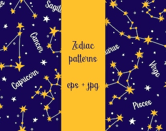 Zodiac Patterns, Digital Paper JPG | Zodiac Signs Star Charts Seamless Backgrounds | Astrological Symbols Patterns | Astrology Art