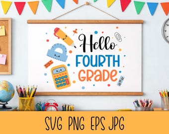 Hallo 4te Klasse SVG Digital Download | Zurück in die Schule 2026 | Vierte Klasse PNG Sublimation Grundschüler | Kinder T-Shirt Druck