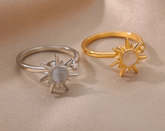 Anello solare rotante in acciaio inossidabile - Fidget Rings, anelli solari rotanti - L'anello solare in oro e argento. Regalo per lei, anello Anti Stress.