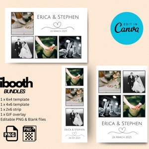 Photo Booth Template, 6x4, 6x2, 4x6, Minimalist Black and White Modern Wedding, edit in Canva, LumaBooth, DSLR Booth and others, gif