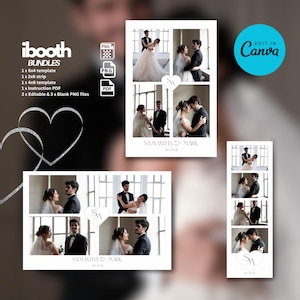 Photo Booth Template, 6x4, 6x2, 4x6, Minimalist B&W, Engagement, Wedding, edit in Canva, suits LumaBooth, DSLR Booth and more