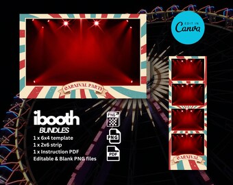 Carnival Circus Photo Booth Template: 6x2, 4x6, Canva Edit (Digital Download)