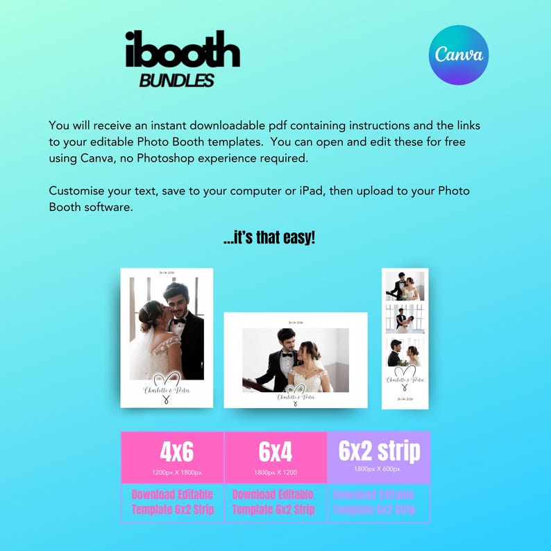 Minimalistische Photobooth Vorlage: Schwarzweiß Design (Digitaler Download, Canva Bearbeiten, 6x4/6x2/4x6 PNG Dateien) Bild 2