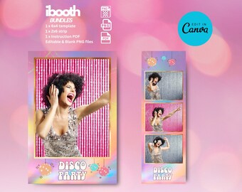 Disco Party Photo Booth Template: Pink Birthday Design (6x2, 4x6 Digital Download)