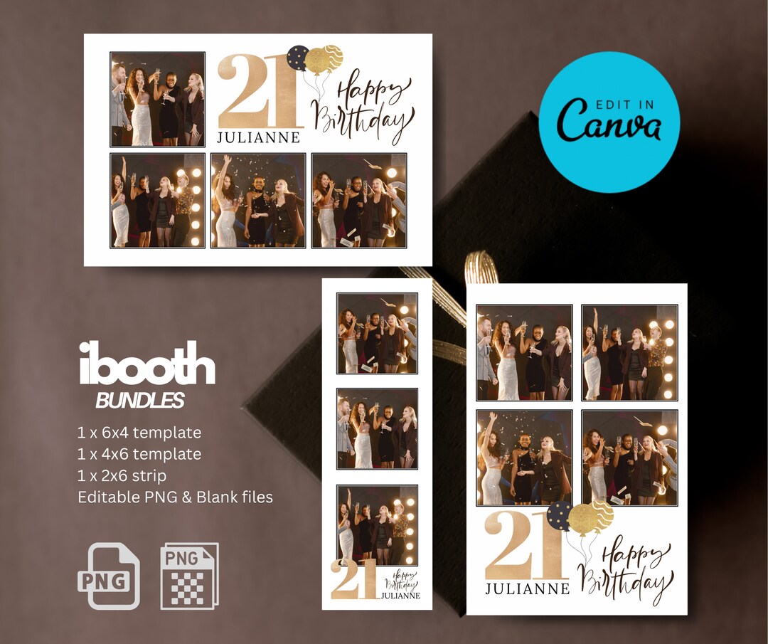 Photo Booth Template, 6x4, 6x2, 4x6, 21st Birthday Modern Black White Photo Booth Template, 6x4, 6x2, 4x6, 21st Birthday Modern Black White