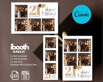 21. Geburtstag Photobooth Template: Schwarz, Weiss, Gold (Digitaler Download)