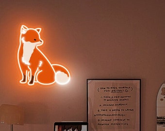 Cute Fox Neon Sign| Fox wall decor |  Cute Fox  Aesthetic | Wildlife Anima LEDl |Animal Wall Art |Gifts for Fox Lover | Room Decor