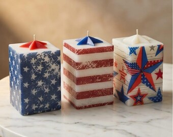 Prezent na 250. rocznicę, świeca z okazji 4 lipca, patriotyczna dekoracja w stylu amerykańskim, świeca w kolorze czerwono-biało-niebieskim, ręcznie robiona świeca świąteczna, prezent na Dzień Niepodległości