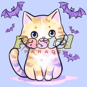 Halloween Colorful Cat PNG, Pet Illustration Clipart, Cute Merch Design, Pastel Gradients, Transparent Background, Personal & Commercial Use