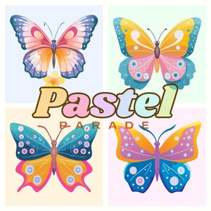 Colorful Butterfly Clipart, Bundle of 4 PNGs, Spring Crafts, Boho Stationery Art, POD Merch Design, Transparent, Personal & Commercial Use
