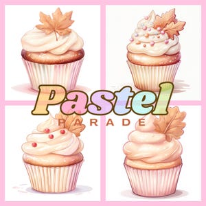 Herbst Cupcake Clipart, 4 PNG PDF, Herbst Desserts zum Erntedankfest, Kirschkuchen, Schreibwaren, Scrapbook, persönlicher und kommerzieller Gebrauch