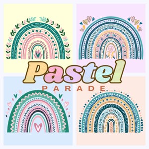 Easter Rainbow Clipart, Bundle of 4 PNG, Spring Stationery Crafts, Boho Rainbow, POD Merch Design, Transparent, Personal & Commercial Use