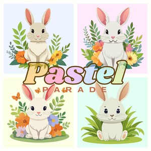 Spring Bunny Clipart, Bundle of 4 PNGs, Spring Stationery Craft, Cute Rabbit Decor, POD Merch Design, Transparent, Personal & Commercial Use