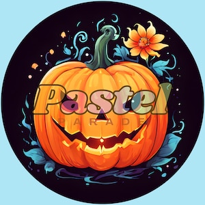 Jack-O'-Lantern PNG, Clipart de Halloween PDF, Calabaza espeluznante, Manualidades de papelería para álbumes de recortes, Adhesivo redondo, Sudadera, Uso personal y comercial