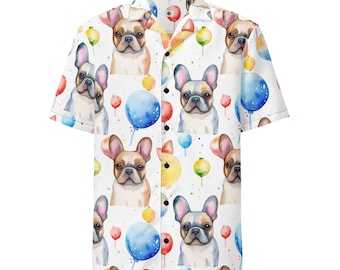 French Bulldog Button Up shirt, Dog lover shirt with frenchie dog, Short sleeve shirt with funny dog birthday gift for dog mom