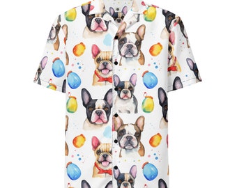 French Bulldog Button Up shirt, Dog lover shirt with frenchie dog, Short sleeve shirt with funny dog birthday gift for dog mom