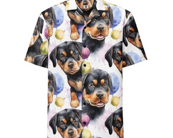 Camicia Rottweiler Button Up, camicia per amanti dei cani con cucciolo di cane, camicia per cani acquerello con divertente regalo per cani per la mamma del cane