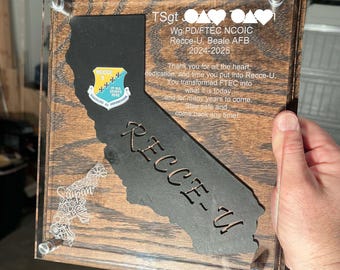 State Plaques: Military going away gift, state base military going away gift, farewell gift, promotion gift, retirement gift