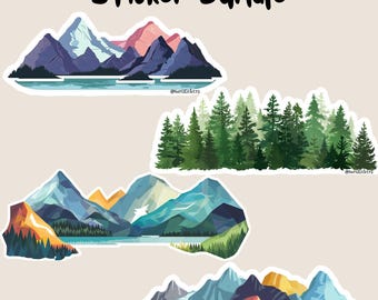 Evergreen & Mountain Sticker Set: Waterproof Vinyl Decals